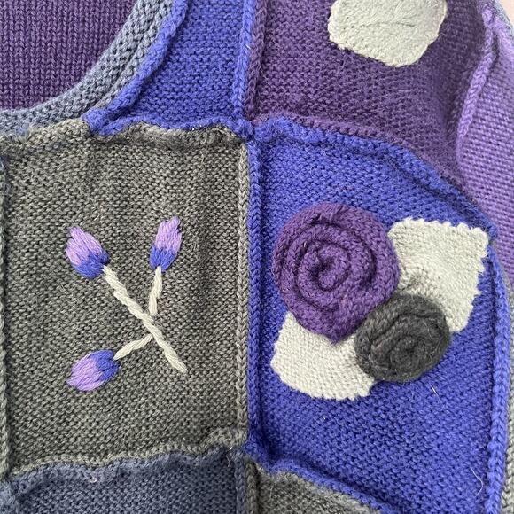 VTG April Cornell Cardigan Sweater Womens M / L Wool Knit Patchwork Embroidered - Picture 3 of 12